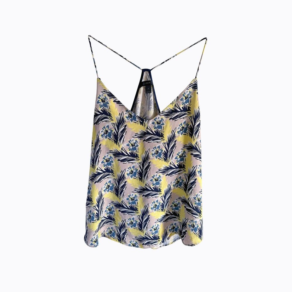 J.Crew Pink Floral Silk Cami Top 4 V-Neck Racerback Cream 90s Y2K Hawaiian Print